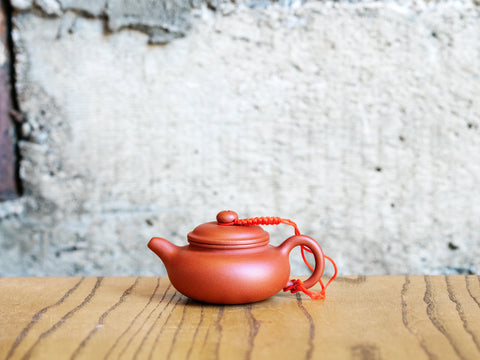Yixing Clay Teapot, 3oz Small-Flat (Red Clay)